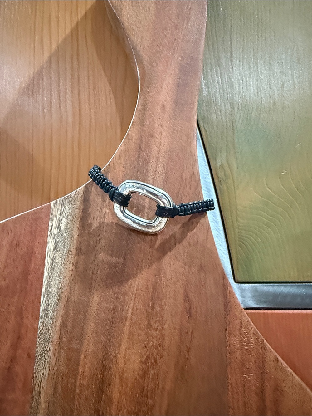 Brighton Black Cord Bracelet with Silver Oval Charm